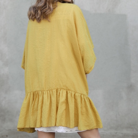 Mustard soft stripe kimono w/ruffle detail - Picture 2 of 3